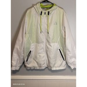 Reebok Men's XL Windbreaker Jacket Hooded White Lime Green Athletic Zip Up‎